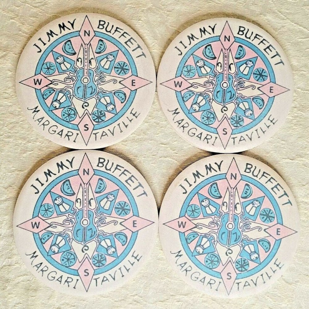 Jimmy Buffett Vintage Magaritaville Ceramic Coaster 4 90s Cork Ceramic